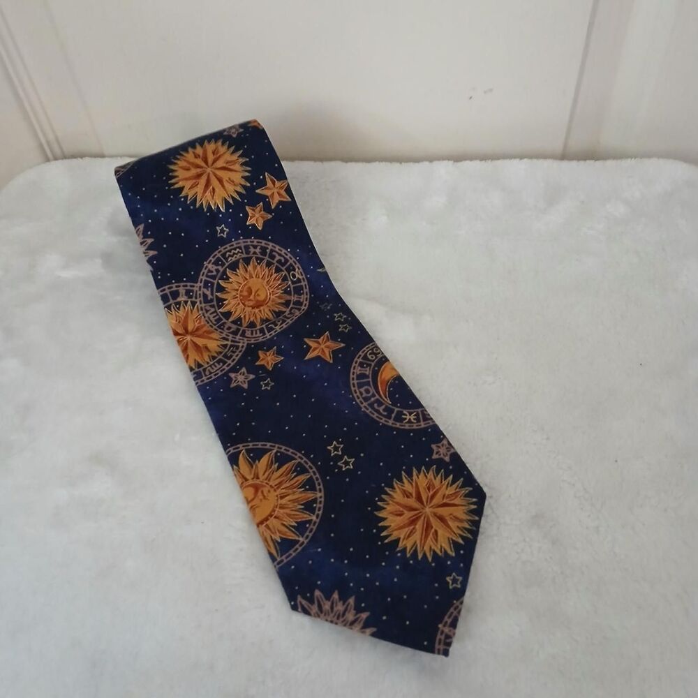Vintage 90s Corporate Casual Van Heusen Celestial Astrology Unisex Neck Tie